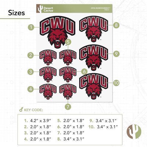 Desert Cactus Central Washington University Sticker Wildcats CWU Wellington Sticker Vinyl Decals Laptop Water Bottle Car Scrapbook Sheet T3 (Type 3-1) in Kuwait