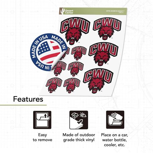 Desert Cactus Central Washington University Sticker Wildcats CWU Wellington Sticker Vinyl Decals Laptop Water Bottle Car Scrapbook Sheet T3 (Type 3-1) in Kuwait