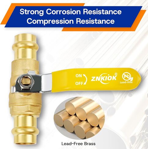 (Znkiok® 2 Pack) صمام كروي ضغط متين مطور 3/4 بوصة عالي التحمل، صمام كروي نحاسي 3/4 بوصة مع طرف ضغط، وصلة تركيب ضغط للأنابيب النحاسية، ربع دورة، خالي من الرصاص، UPC، NSF61، NSF372. in Kuwait