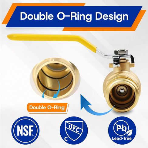 (Znkiok® 2 Pack) صمام كروي ضغط متين مطور 3/4 بوصة عالي التحمل، صمام كروي نحاسي 3/4 بوصة مع طرف ضغط، وصلة تركيب ضغط للأنابيب النحاسية، ربع دورة، خالي من الرصاص، UPC، NSF61، NSF372. in Kuwait