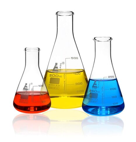مجموعة قارورة EISCO Premium Erlenmeyer - 100 مل، 250 مل و500 مل، رقبة ضيقة، تخرجات بيضاء، متانة فائقة، مقاومة كيميائية للبوروسيليكات 3.3 زجاج - Eisco Labs in Kuwait