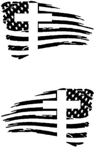 Cartat2s (2) Pair Distressed American Flag Crosses Vinyl Decal | Fits Truck, Car, RV, SUV | Window Sticker | 8 Colors and 4 Sizes (2@ 11x7, White) in Kuwait