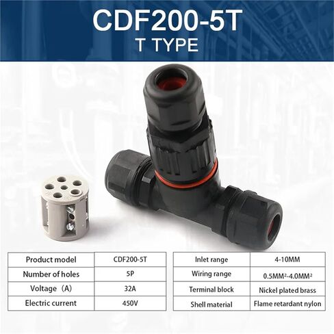 T Shape Junction Box with 5 Pin Screw Terminal Quick Electrical Wire Cable Connector for 4-10mm 1Pcs in Kuwait