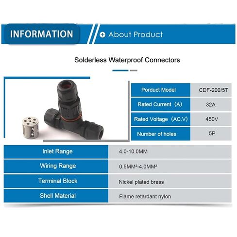 T Shape Junction Box with 5 Pin Screw Terminal Quick Electrical Wire Cable Connector for 4-10mm 1Pcs in Kuwait