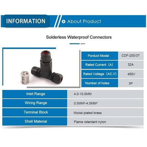 T Shape Connector 3 Pin Screw Conductor Wiring Terminal Block for 4-10mm Cable 1Pcs in Kuwait