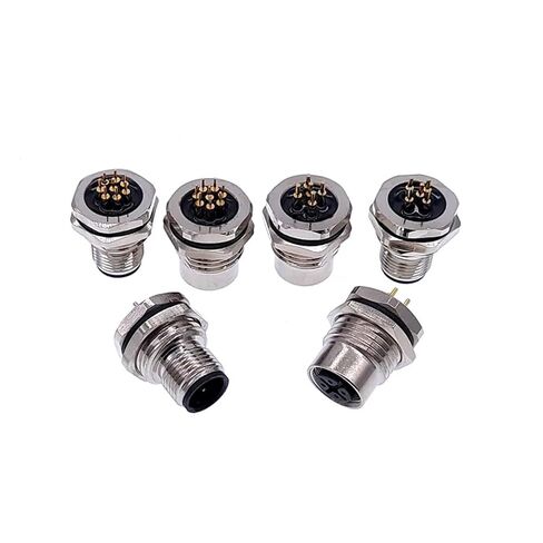 M12 اللوحة الأمامية الجوز شفة المقبس M1216 موصلات 4 5 8pin المسمار اقتران ملولب ذكر أنثى 1 قطعة (ذكر 8pin) in Kuwait