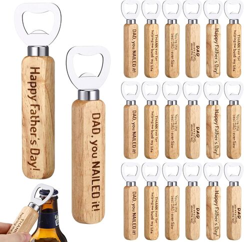 20 Pcs Father's Day Christian Church Gifts Bulk Wooden Stainless Steel Bottle Opener Bulk Laser Engraving Handheld Bottle Openers Father's Day Thank You Gift for Dad Stepdad Husband Grandpa in Kuwait
