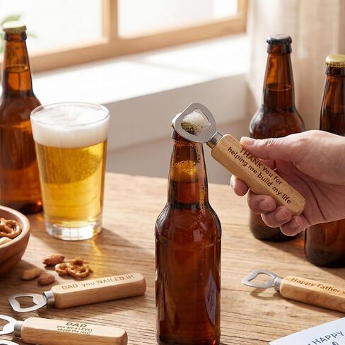 20 Pcs Father's Day Christian Church Gifts Bulk Wooden Stainless Steel Bottle Opener Bulk Laser Engraving Handheld Bottle Openers Father's Day Thank You Gift for Dad Stepdad Husband Grandpa in Kuwait