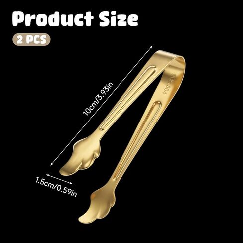 2 PCS Mini Tongs for Appetizer, Stainless Steel Ice Tongs Gold Small Party Dessert Tong Mini Sugar Tong for Coffee Bar, Desserts, Tea, Party, Ice Bucket, Appetizers in Kuwait
