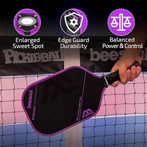 مجداف Beesoul Pickleball مع سطح من ألياف الكربون الخام T700 المشكل بالحرارة، مصمم للحصول على أقصى قدر من قوة الدوران والتحكم مع نقطة حلوة كبيرة على شكل قرص العسل بقوة 16 مم، معتمد من الولايات المتحدة الأمريكية in Kuwait