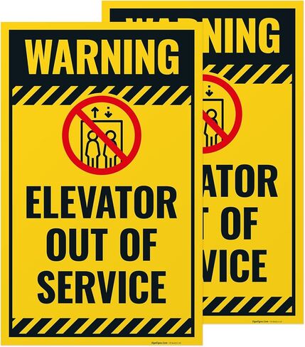 Warning Elevator Out of Service Folding Floor Sign, 18x24 Inches, with A Frame Stand, Made in USA by Sigo Signs in Saudi Arabia