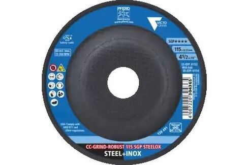 PFERD - Roughing disc CC-GRIND ROBUST 115 x 22.23 mm, SGP STEELOX special line for steel/stainless steel - Set of 5 discs in Kuwait