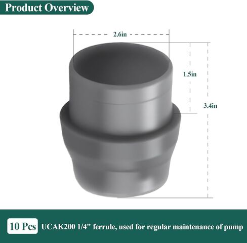 حلقة UCAK200 مقاس 1/4 بوصة لخط الشفط/التفريغ، تناسب أنبوب MCCP202، تناسب سلسلة Sten-ner 45 و85 و100 و170 من المضخات القابلة للتعديل والثابتة، موصل تركيب الضغط، 10 قطع in Kuwait