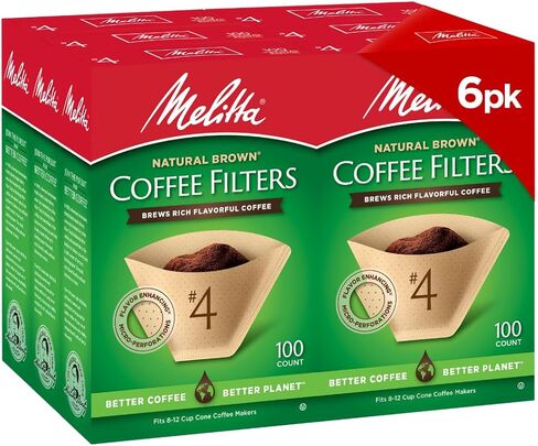 Melitta #4 Cone Coffee Filters, Natural Brown, 100 Count (Pack of 6) 600 Total Filters in Saudi Arabia