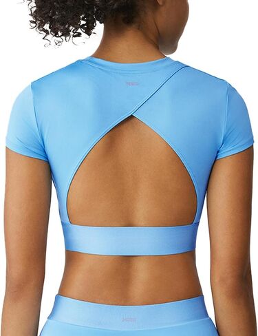 K-Swiss Workout Tops for Women - COMDRY Fiber Crop Open Back Athletic Shirts Short Sleeve Gym Sports Yoga Tees Slim Fit, in Kuwait