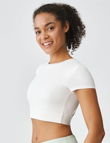 K-Swiss Workout Tops for Women - COMDRY Fiber Crop Open Back Athletic Shirts Short Sleeve Gym Sports Yoga Tees Slim Fit, in Saudi Arabia