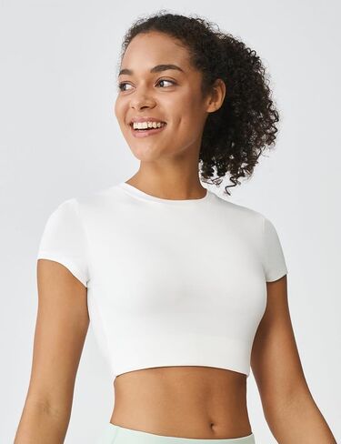 K-Swiss Workout Tops for Women - COMDRY Fiber Crop Open Back Athletic Shirts Short Sleeve Gym Sports Yoga Tees Slim Fit, in Saudi Arabia