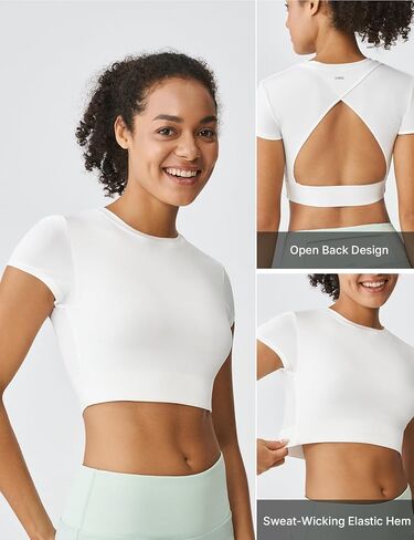 K-Swiss Workout Tops for Women - COMDRY Fiber Crop Open Back Athletic Shirts Short Sleeve Gym Sports Yoga Tees Slim Fit, in Saudi Arabia