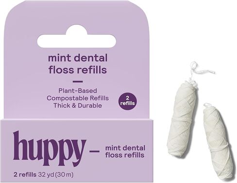 Huppy Vegan Dental Floss, Biodegradable Corn-Starch Floss with Refillable Glass Jar, Natural Candelilla Wax, Plastic Free, Sensitive Gums, Peppermint, 32 Yards in Saudi Arabia