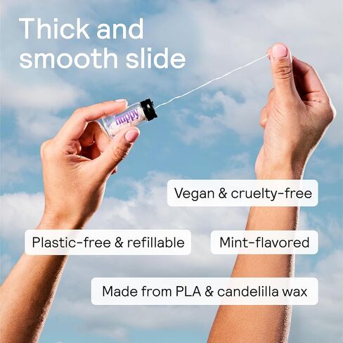 Huppy Vegan Dental Floss, Biodegradable Corn-Starch Floss with Refillable Glass Jar, Natural Candelilla Wax, Plastic Free, Sensitive Gums, Peppermint, 32 Yards in Saudi Arabia