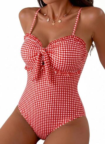 Herseas Women's One Piece Swimsuit Knotted Front Ruffle Trim Bathing Suits Tummy Control Cutout Swim Suits in Saudi Arabia