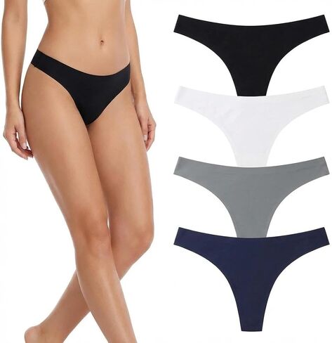 Women's Thongs 4-Pack Ice Silk Low Rise T-Back Panties Assorted Colors in Saudi Arabia