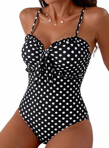 Herseas Women's One Piece Swimsuit Knotted Front Ruffle Trim Bathing Suits Tummy Control Cutout Swim Suits in Saudi Arabia