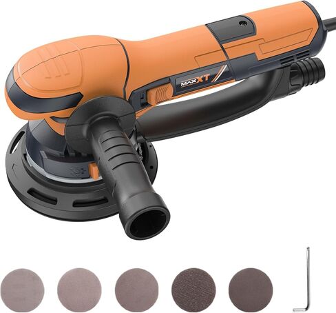 ماكينة صنفرة مدارية عشوائية MAXXT 800 وات، 5 مم غريب الأطوار، سرعة متغيرة 3300-7400 دورة في الدقيقة، وسادة 150 مم، تلميع مزدوج الوضع، مجموعة الغبار، 5 ورق صنفرة، ملمع جاف كهربائي للخشب والمعادن والسيارة in Kuwait