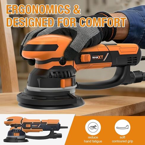 ماكينة صنفرة مدارية عشوائية MAXXT 800 وات، 5 مم غريب الأطوار، سرعة متغيرة 3300-7400 دورة في الدقيقة، وسادة 150 مم، تلميع مزدوج الوضع، مجموعة الغبار، 5 ورق صنفرة، ملمع جاف كهربائي للخشب والمعادن والسيارة in Kuwait