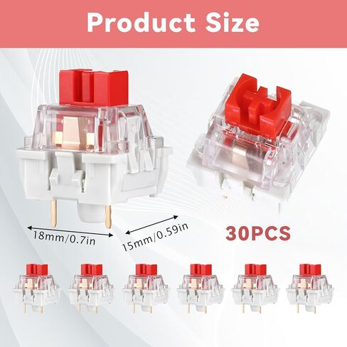 30Pcs Red Switch Replacement, 3 PIN Mechanical Keyboard Switches, Clicky with Strong Tactile Feedback, Accurate Typing, Dustproof, Office and Gaming LED Keyboard Universal Replacement Parts in Kuwait