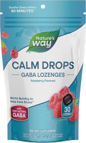 Nature's Way Calm Drops، تعمل بسرعة للمساعدة في تخفيف التوتر*(1)، GABA سريع المفعول، أقراص استحلاب مغلفة بشكل فردي، بنكهة التوت، 30 قرص استحلاب in Kuwait