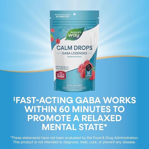 Nature's Way Calm Drops، تعمل بسرعة للمساعدة في تخفيف التوتر*(1)، GABA سريع المفعول، أقراص استحلاب مغلفة بشكل فردي، بنكهة التوت، 30 قرص استحلاب in Kuwait