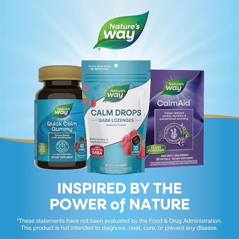 Nature's Way Calm Drops، تعمل بسرعة للمساعدة في تخفيف التوتر*(1)، GABA سريع المفعول، أقراص استحلاب مغلفة بشكل فردي، بنكهة التوت، 30 قرص استحلاب in Kuwait