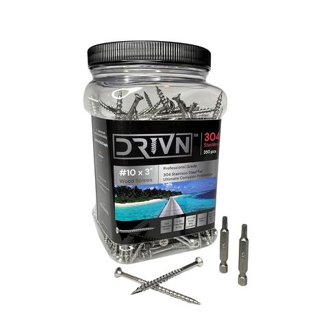 #10 x 3 Inch Stainless Steel Deck Screws | 304 Grade | 350 Pack | T25 Star Torx Drive | (2) 2" Pro Drive Bits Included | Corrosion Resistance | Outdoor Use (3") in Kuwait