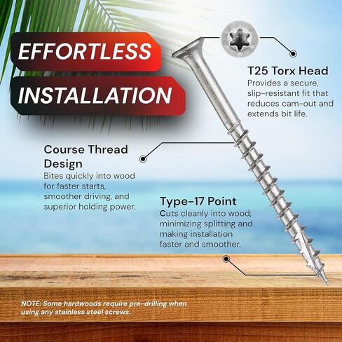 #10 x 3 Inch Stainless Steel Deck Screws | 304 Grade | 350 Pack | T25 Star Torx Drive | (2) 2" Pro Drive Bits Included | Corrosion Resistance | Outdoor Use (3") in Kuwait