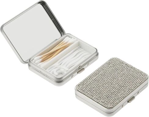 2Pack 2-in-1 Dental Floss & Cotton Swab Cases with Mirror - Portable & Refillable Floss Pick Holders, Gum Container Metal Tin Box Case for Q-tip,Cotton Swab (Black) in Saudi Arabia
