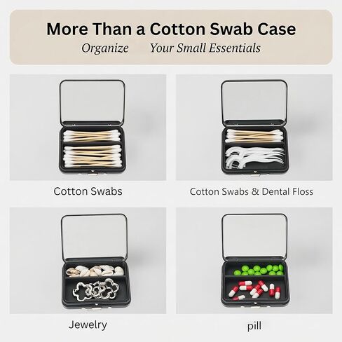 2Pack 2-in-1 Dental Floss & Cotton Swab Cases with Mirror - Portable & Refillable Floss Pick Holders, Gum Container Metal Tin Box Case for Q-tip,Cotton Swab (Black) in Saudi Arabia