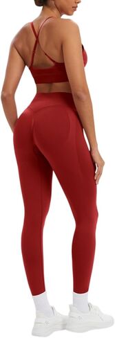 Womens Seamless Workout Sets V Neck Straps Sports Bra Tummy Control Scrunc Butt High Waist Leggings 2 Piece Gym Sets in Saudi Arabia