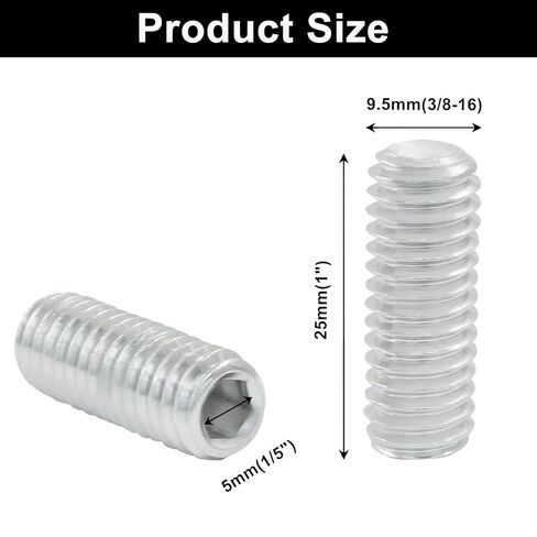 25Pcs Allen Head Screws, 3/8-16 x 1 inch Hex Drive Cup Point Screws for Home Repair, Install Door Lock, Repair Furniture, Electronic Product, DIY, Fixtures (with 3/8" Allen Wrench) in Kuwait