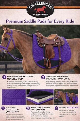 CHALLENGER Quilted Western Purple Barrel Saddle Pad with Fleece Underside Padding – Shock-Absorbing Comfort Training Pad – 26" Spine x 17" Drop 39TS11PR in Kuwait