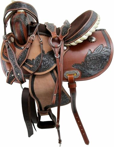 Leather Western Barrel Racing Saddle Combo – 4 Pc Horse Tack Set with Headstall, Breast Collar & Reins | Sizes 8 to 18 inch | Brown in Kuwait