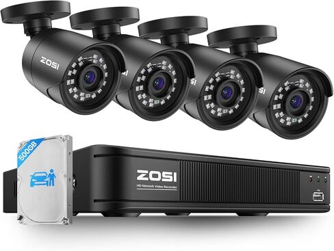 Zosi 2mp 1080p HD Camera Security Camera Outdoor Indoor ، 1920TVL Camera Bullet Camera ، 24pcs LEDS ، رؤية ليلية 100 قدم ، زاوية عريضة 90 درجة ، IP66 CCTV Clame (اللون الأسود) in Kuwait