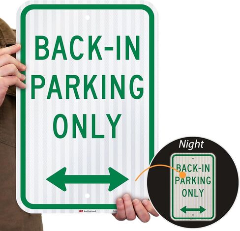SmartSign 2-Pack "Back-In Parking Only" لافتة معدنية مع سهم ثنائي الاتجاه، 12 بوصة × 18 بوصة، 63 مل من الألومنيوم، مادة عاكسة عالية الكثافة مغلفة 3M، أخضر/أبيض، صناعة أمريكية in Kuwait