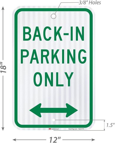 SmartSign 2-Pack "Back-In Parking Only" لافتة معدنية مع سهم ثنائي الاتجاه، 12 بوصة × 18 بوصة، 63 مل من الألومنيوم، مادة عاكسة عالية الكثافة مغلفة 3M، أخضر/أبيض، صناعة أمريكية in Kuwait