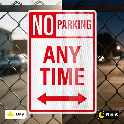 18" × 12" No Parking Anytime Sign with Arrow Reflective Aluminum 2 Pack Rust Free Metal No Parking Signs for Driveway Business Garage Outdoor in Saudi Arabia