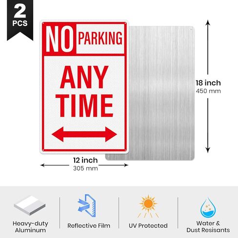 18" × 12" No Parking Anytime Sign with Arrow Reflective Aluminum 2 Pack Rust Free Metal No Parking Signs for Driveway Business Garage Outdoor in Saudi Arabia