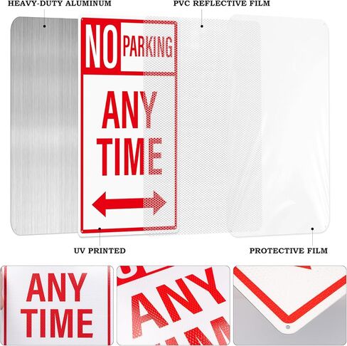 18" × 12" No Parking Anytime Sign with Arrow Reflective Aluminum 2 Pack Rust Free Metal No Parking Signs for Driveway Business Garage Outdoor in Saudi Arabia