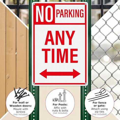18" × 12" No Parking Anytime Sign with Arrow Reflective Aluminum 2 Pack Rust Free Metal No Parking Signs for Driveway Business Garage Outdoor in Saudi Arabia