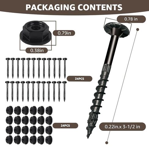 24PCS 0.220 in. x 3-1/2 Inch Outdoor Accents Structural Wood Screw with Hex-Head Washer, Black Rust Resistant Coated for Outdoor Pergolas, Decks, Fence Gates in Kuwait