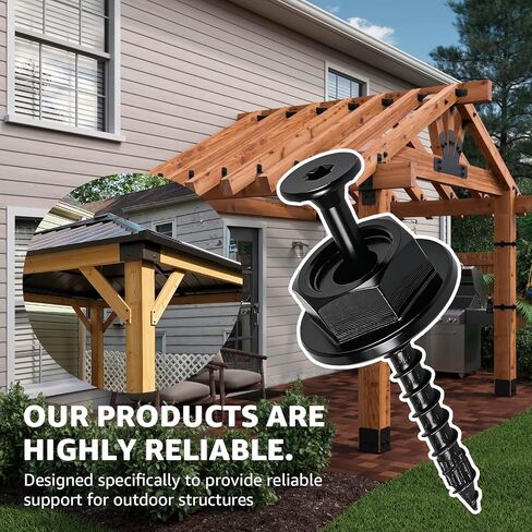 24PCS 0.220 in. x 3-1/2 Inch Outdoor Accents Structural Wood Screw with Hex-Head Washer, Black Rust Resistant Coated for Outdoor Pergolas, Decks, Fence Gates in Kuwait